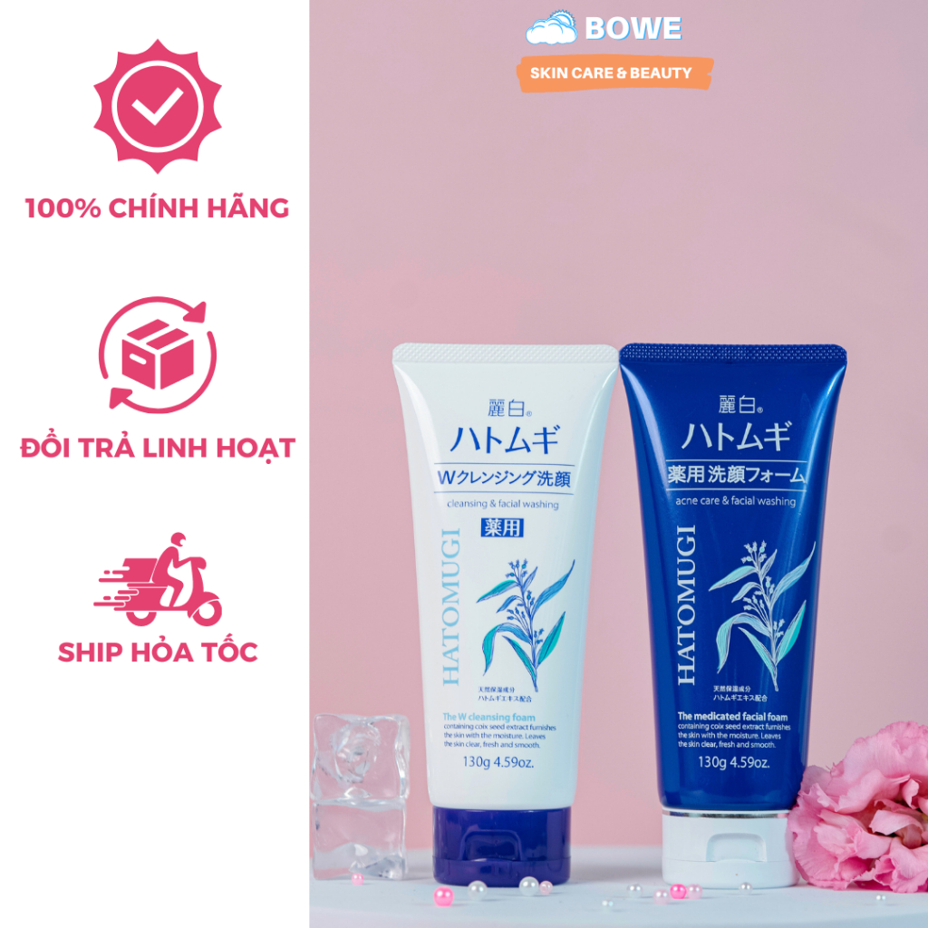 Sữa rửa mặt sáng da Hatomugi Moisturizing & Facial Washing Trắng+Xanh 130g+170g