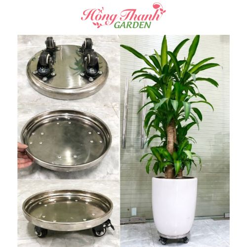 Đế Chậu inox ĐK28cm, kệ để chậu thông minh Hồng Thanh Garden, Có Bánh Xe Di Chuyển, có chốt khóa an toàn