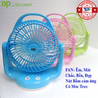 Quạt sạc tích điện DP DP-7620 tích hợp đèn LED chiếu sáng lồng quạt xoay 180 độ, quạt treo hoặc để bàn gió mạnh