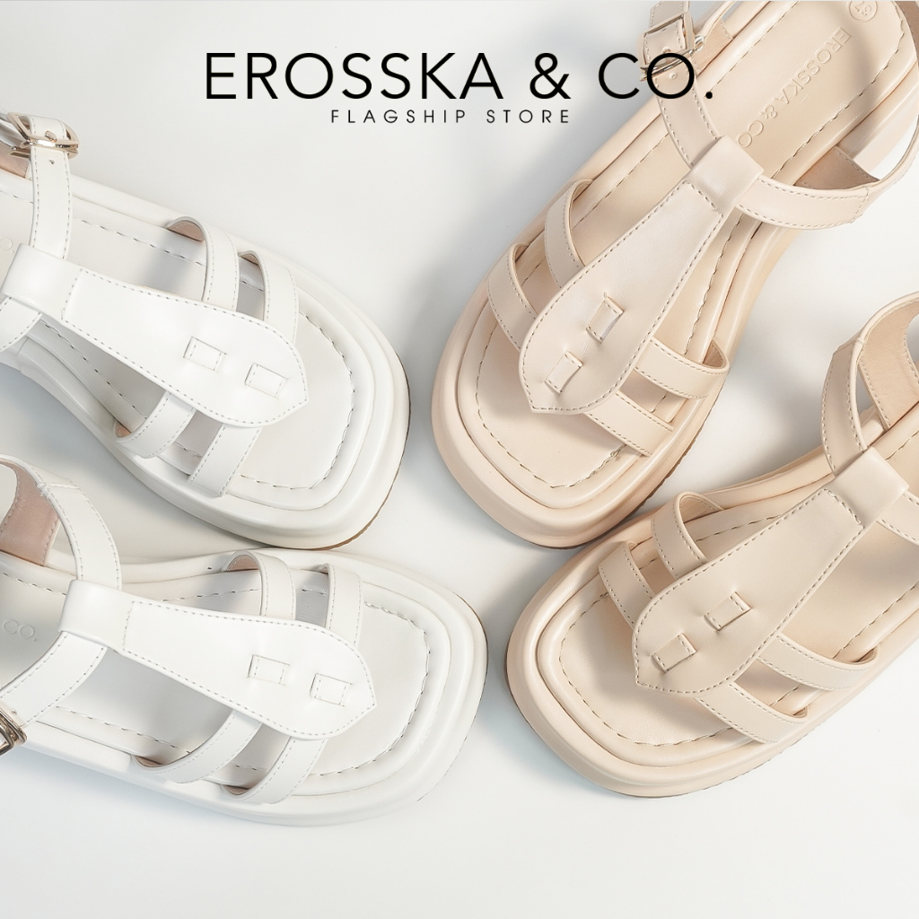 Erosska - Giày sandal nữ đế xuồng quai ngang thiết kế basic màu nude - SB027