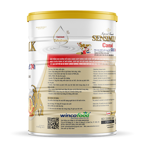 Combo 2 lon Sữa non Wincofood SENSIMILK CANXI (800g/Lon) - Bổ sung canxi cùng vitamin, khoáng chất dành cho người lớn
