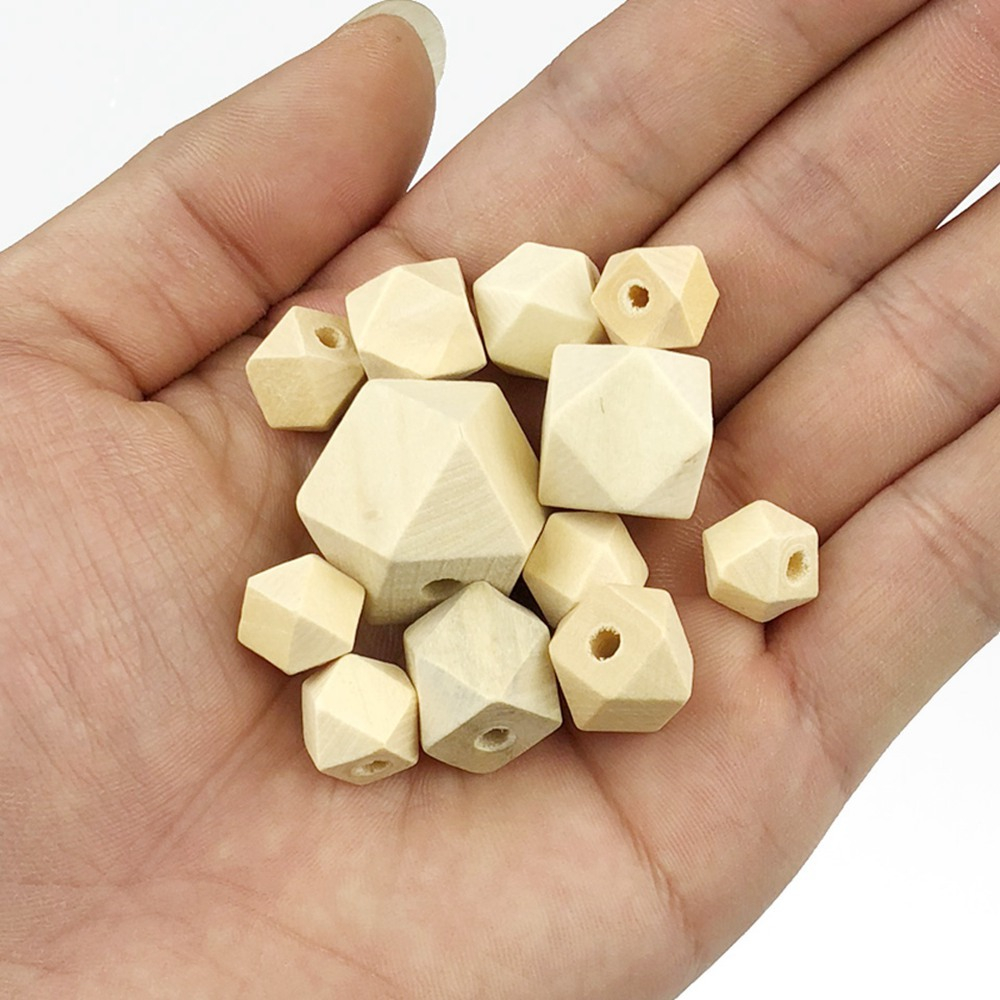 Hạt gỗ đa giác handmade nhiều kích thước trang trí làm macrame, decor, màu mộc | tutushop