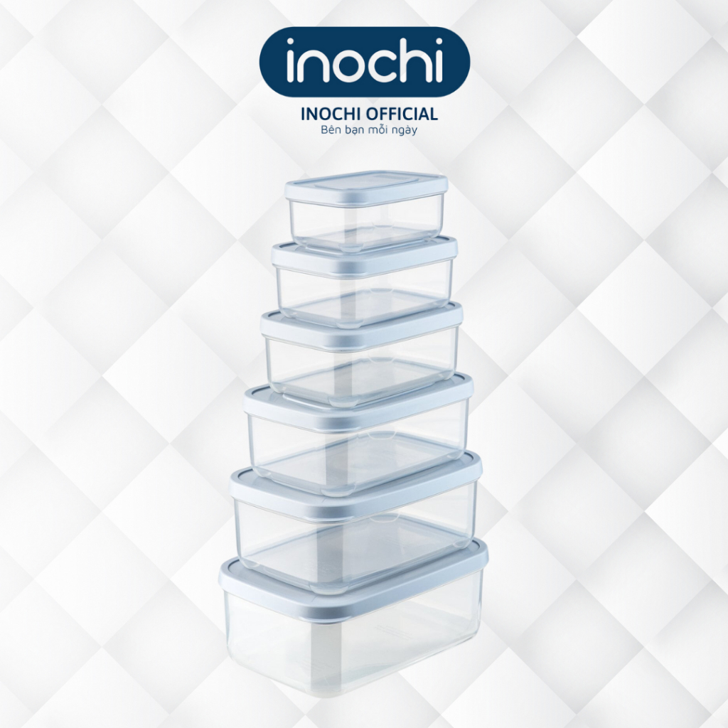 Bộ 6 hộp nhựa đựng thực phẩm chữ nhật Inochi (500-750-1000-1500-2000-2500ml)