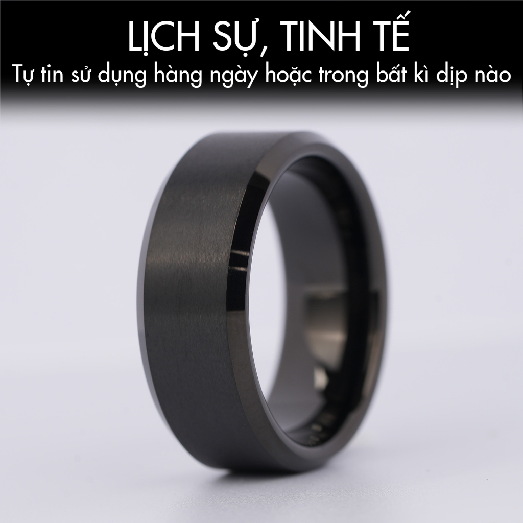 Nhẫn Nam Vonfram Stellar "The Alpha" Trơn Đen Nguyên Khối - Cao Cấp Lịch Sự Không Gỉ - Bền Gấp 3 Nhẫn Nam Titan