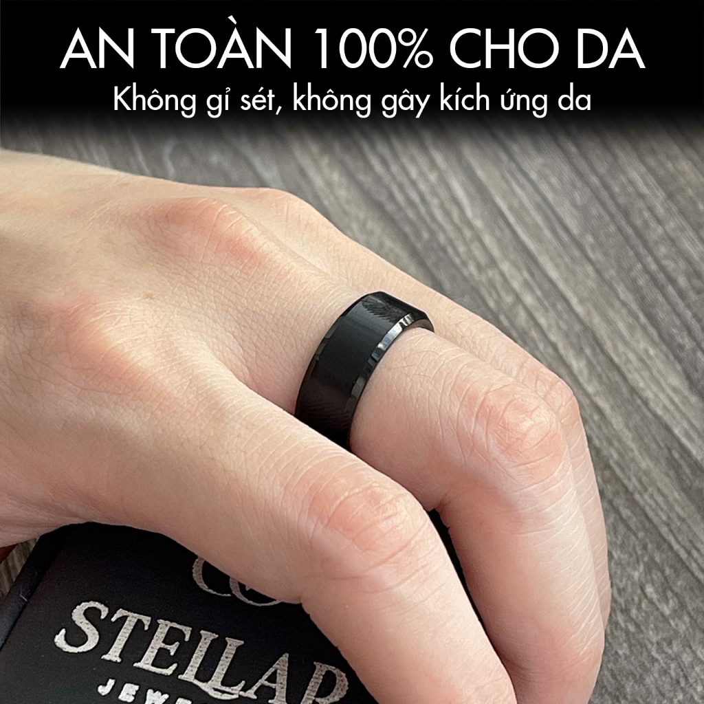 Nhẫn Nam Vonfram Stellar "The Alpha" Trơn Đen Nguyên Khối - Cao Cấp Lịch Sự Không Gỉ - Bền Gấp 3 Nhẫn Nam Titan