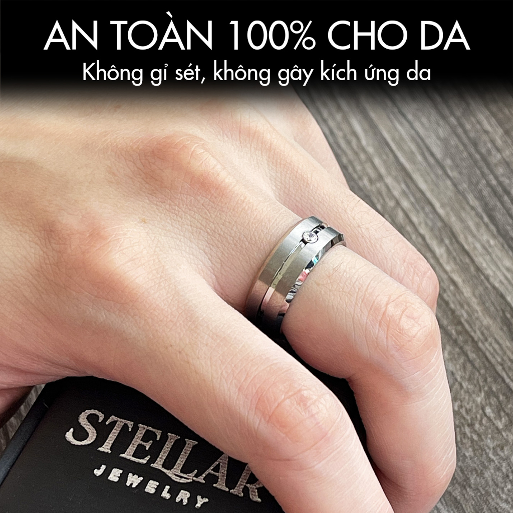 Nhẫn Nam Vonfram Stellar "The Spica" Trơn Bạc Đính Đá - Cao Cấp Lịch Sự Không Gỉ - Bền Gấp 3 Nhẫn Nam Titan