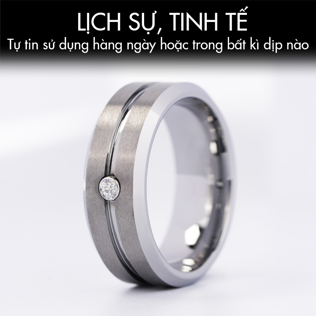 Nhẫn Nam Vonfram Stellar "The Spica" Trơn Bạc Đính Đá - Cao Cấp Lịch Sự Không Gỉ - Bền Gấp 3 Nhẫn Nam Titan