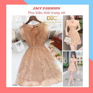 V3947 Váy be voan phối bèo cổ đính hoa tiểu thư váy đầm be dực tiệc dáng A ngắn nữ tính