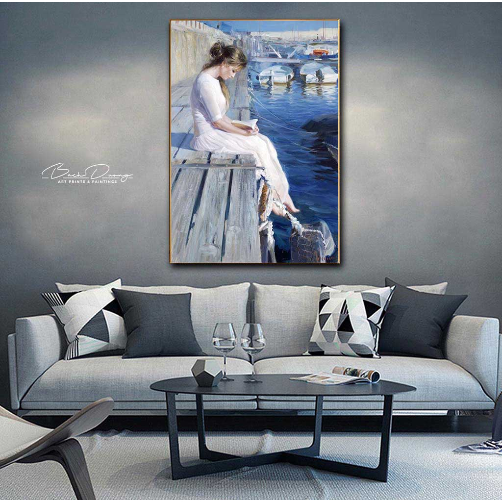 Tranh Canvas vintage nàng thơ phong cách Bắc Âu, Cổ Điển, trang trí phòng khách, phòng ngủ, phòng ăn, đã kèm khung
