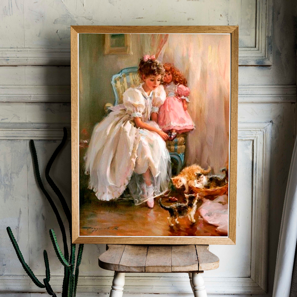 Tranh Canvas vintage nàng thơ phong cách Bắc Âu, Cổ Điển, trang trí phòng khách, phòng ngủ, phòng ăn, đã kèm khung