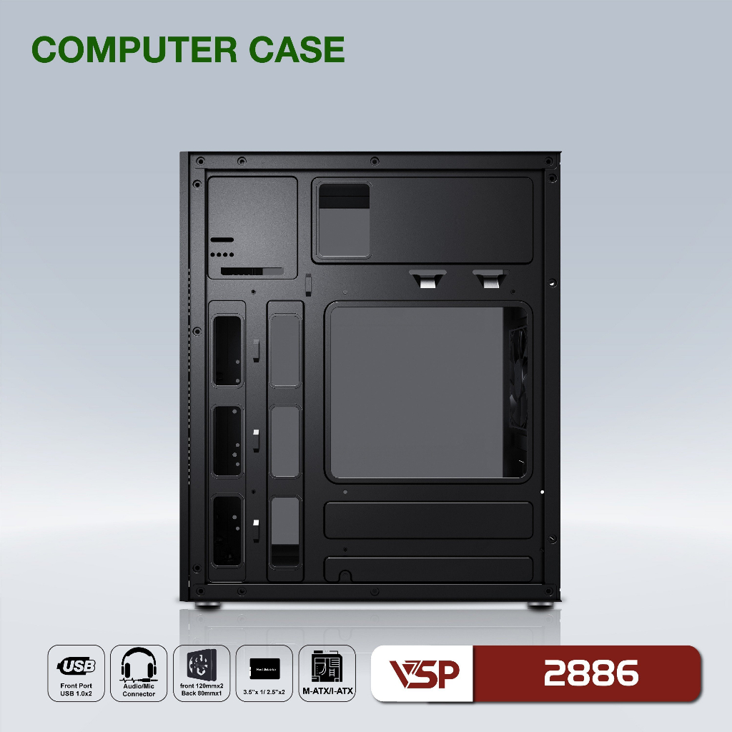 Vỏ máy tính Case VSP 2886 (Mini-ATX/M-ATX/ITX) không FAN không LED