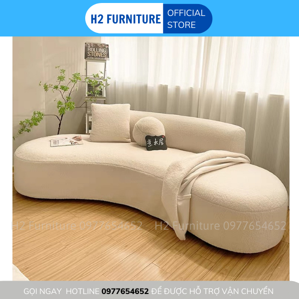 Ghế sofa nỉ cong H2 Furniture kích thước đa dạng mặt đệm lò xo với khung gỗ chắc chắn, sofa cong phòng khách H20C1