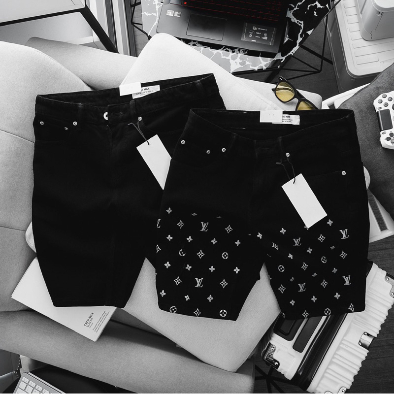 Quần short jean nam VNXK cao cấp jean co giãn màu xám đen