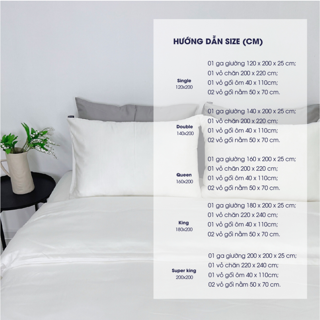 Bộ chăn ga lụa Cotton Tencel (Áo) Trắng trơn Changmi Bedding 60S siêu mềm mượt và mát lạnh - 5 Món