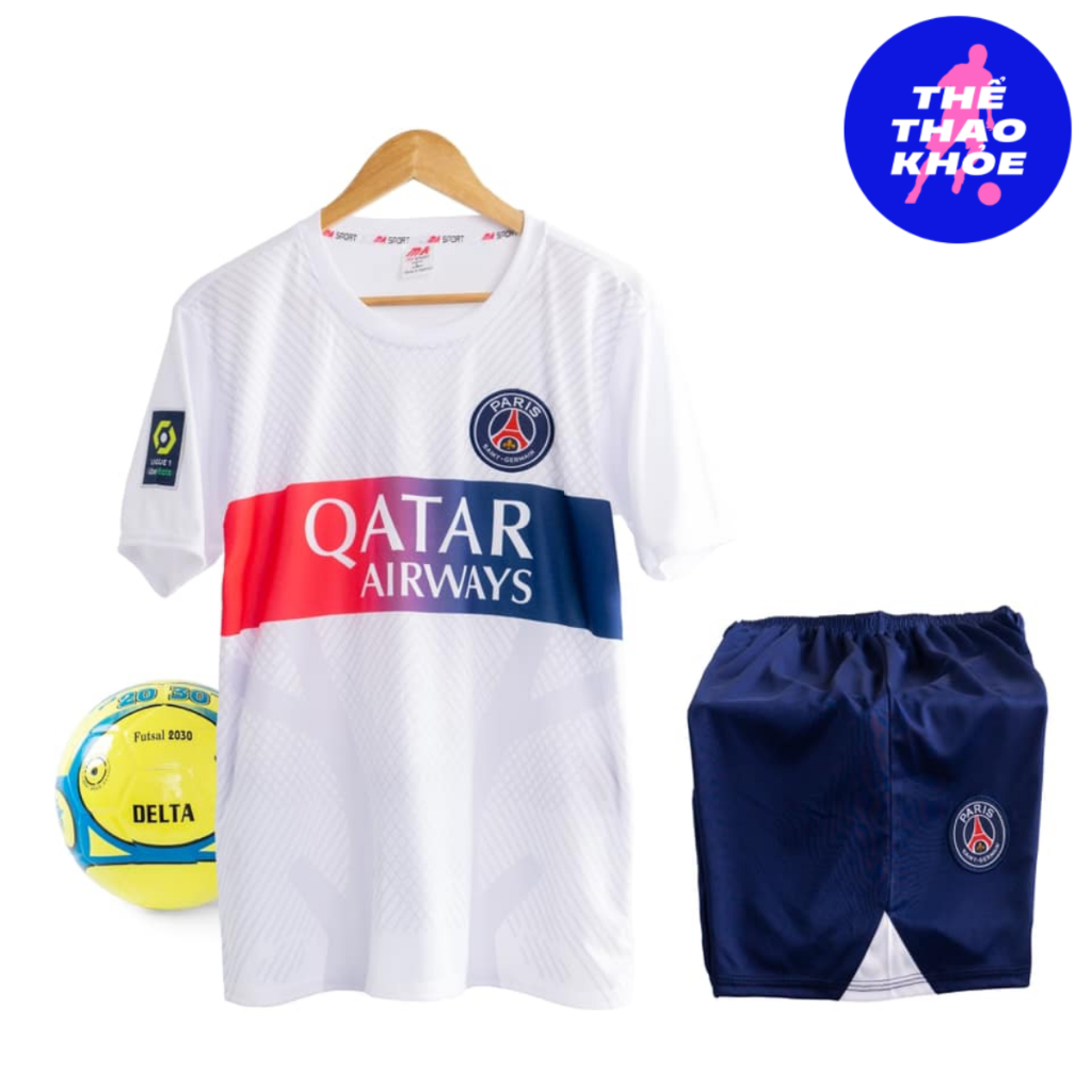 Quần Áo Bóng Đá, Đồ Đá Banh CLB PSG Trắng MẪU MỚI 2024 8kg - 88kg - Thun Lạnh Cao Cấp - Logo Thêu - Thể Thao Khỏe