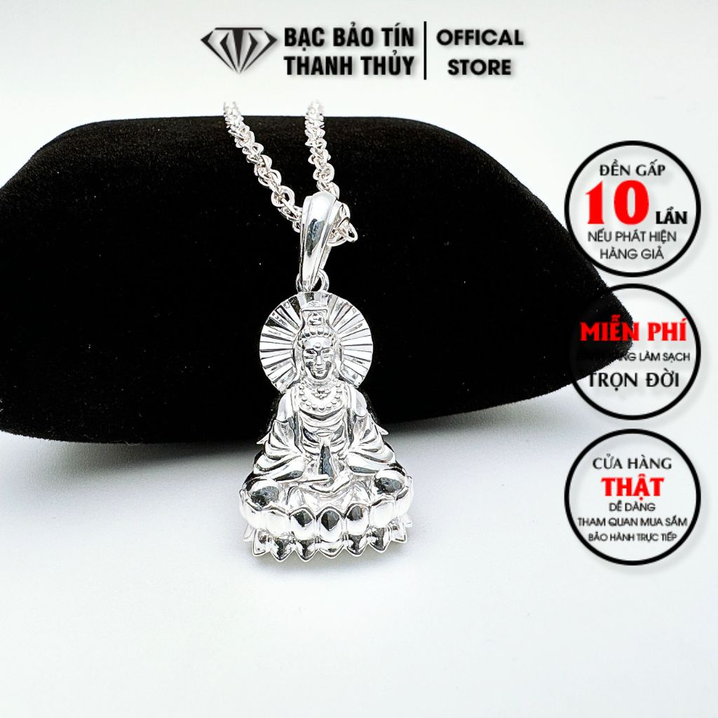 Mặt dây chuyền bạc Bảo Tín Thanh Thủy, mặt bạc ý hình phật bồ tát chất liệu bạc ta nguyên chất, dài 3.5 cm rộng 1.7 cm