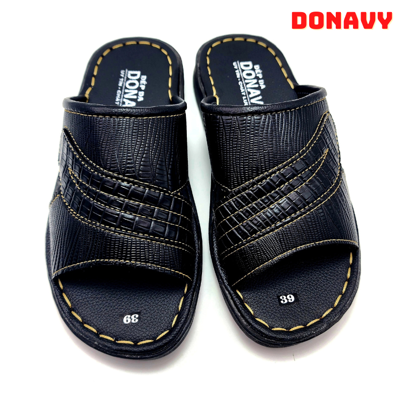 Dép quai ngang nam da donavy cao cấp, may quai và đế rất chắc chắn bao đi mưa D.OG