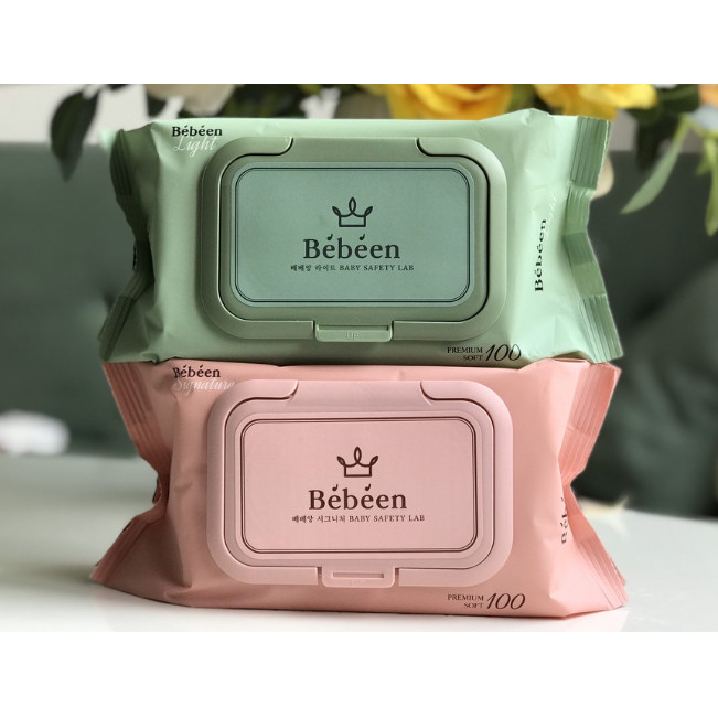 (combo 10b) Khăn ướt/ giấy ướt Bebeen Original Hàn Quốc 100 Tờ không mùi màu hồng/xanh