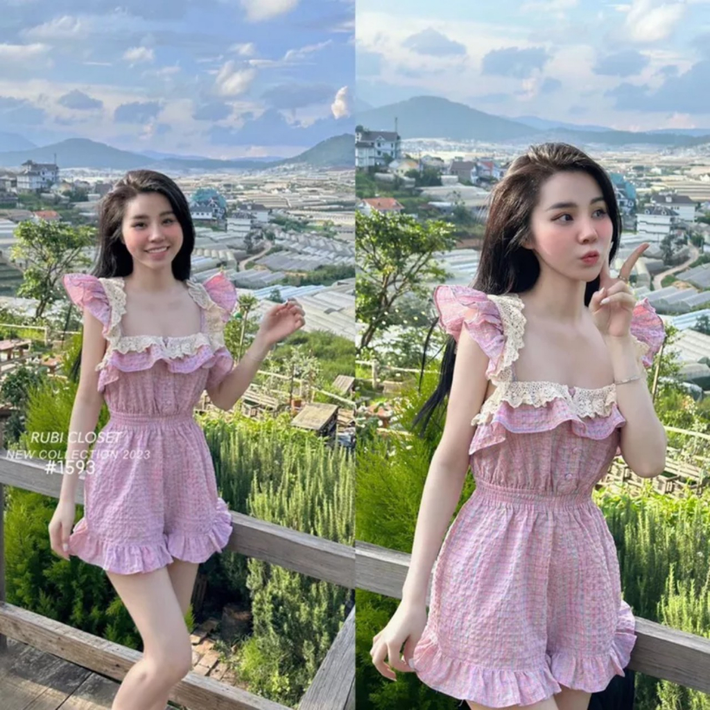Jum Kẻ Hồng Viền Ren Bèo Siêu Xinh SE050