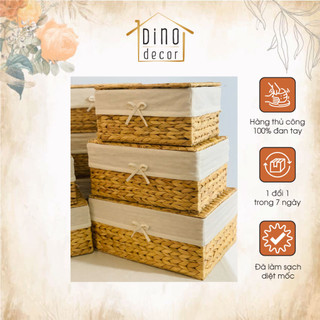 Bộ 3 giỏ lục bình đựng đồ hình chữ nhật đủ size S/M/L siêu đẹp, hàng thủ công xuất khẩu