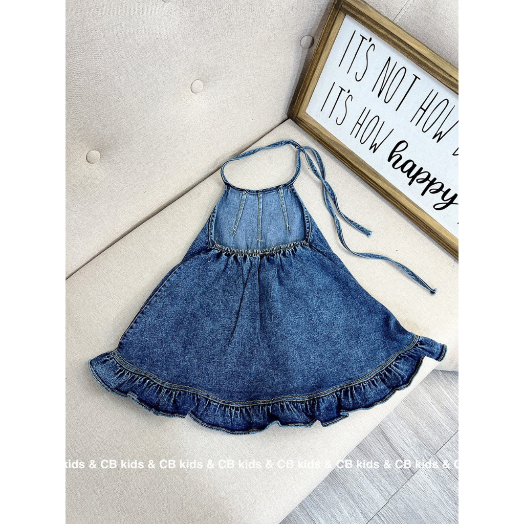 Váy yếm jean viền bèo xinh xắn cho bé gái