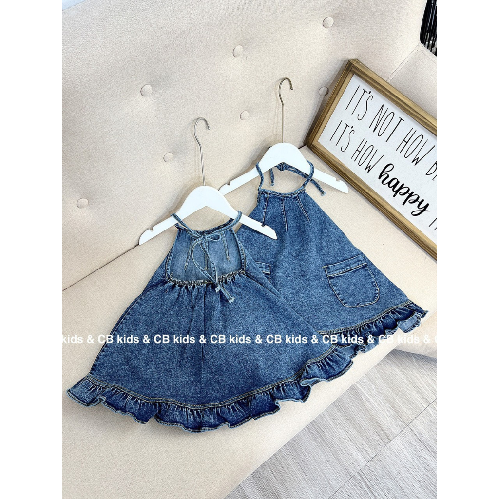 Váy yếm jean viền bèo xinh xắn cho bé gái