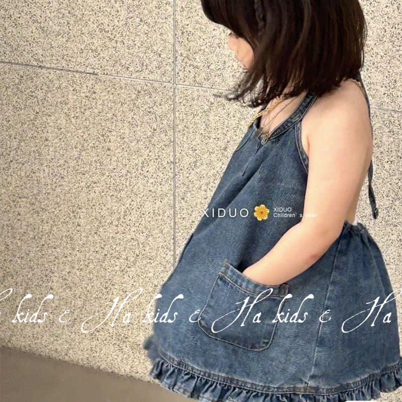 Váy yếm jean viền bèo xinh xắn cho bé gái