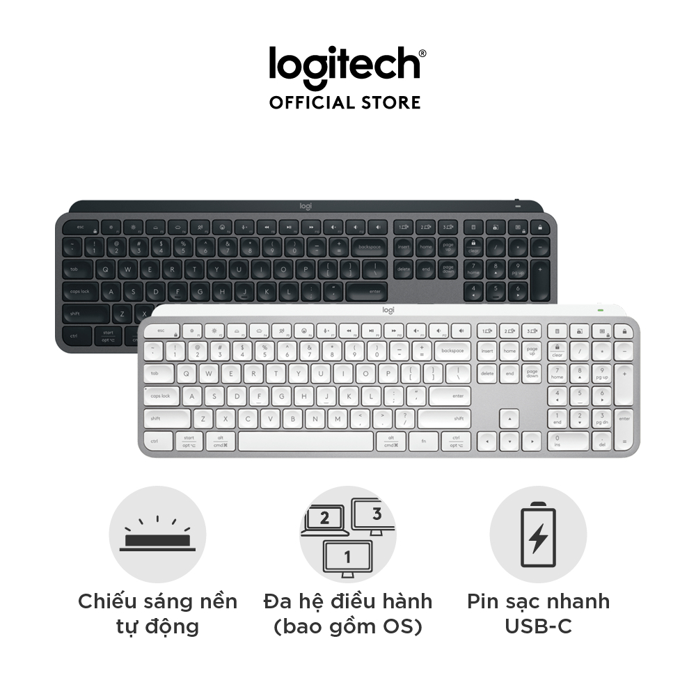 Bàn phím không dây Logitech MX Keys S - Low Profile yên tĩnh, Đèn nền, Bluetooth, Sạc USB-C