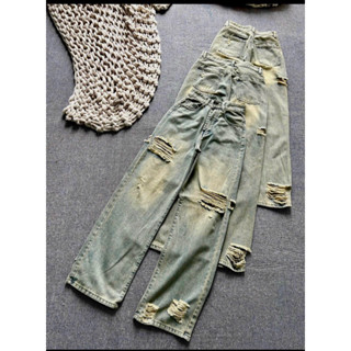 Quần bò suông rách gối QC