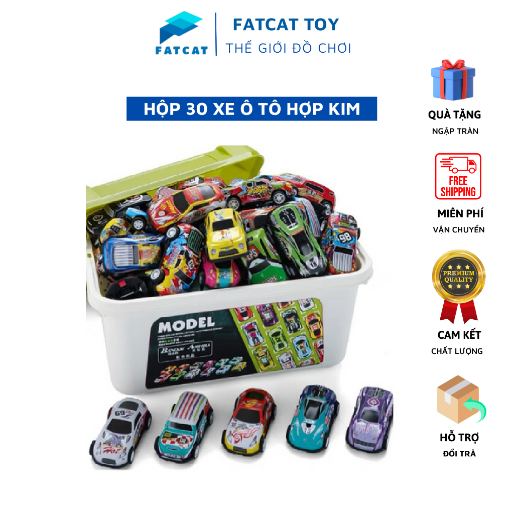 Set 30 xe ô tô hợp kim kèm hộp đựng hàng loại 1, xe ô tô đồ chơi nhiều màu kèm thùng đựng cho bé Hộp 30 xe ô tô