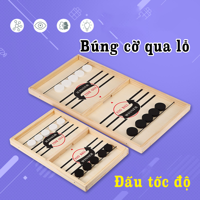 Đồ chơi cờ búng đối kháng bắn bi xuyên lỗ, bộ cờ búng xuyên lỗ bằng gỗ vui nhộn cho bé