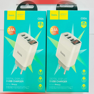 Củ sạc 3 cổng Hoco hỗ trợ sạc nhanh Đèn Led hiển thị C15- GATECO