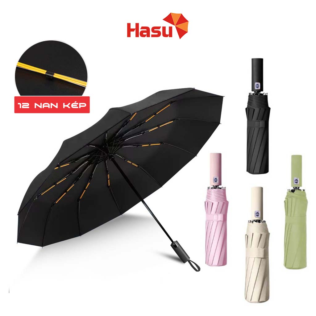 Ô dù che mưa nắng gấp gọn 12 nan kép Ô dù tự động 2 chiều Ô dù cầm tay cao cấp Hasu