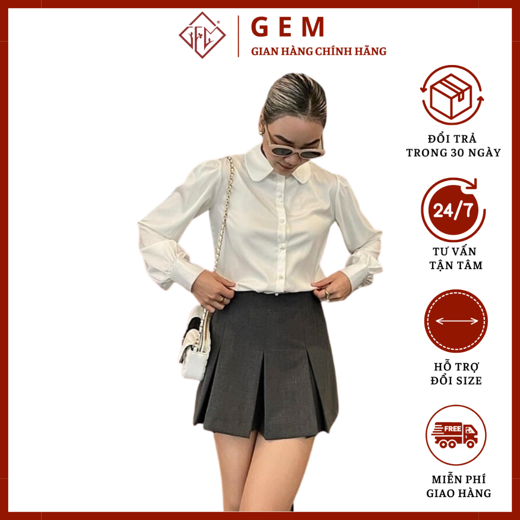 Set áo sơ mi G609 kết hợp chân váy xếp ly có bán rời cho chị em dễ mix đồ - GEM Fashion