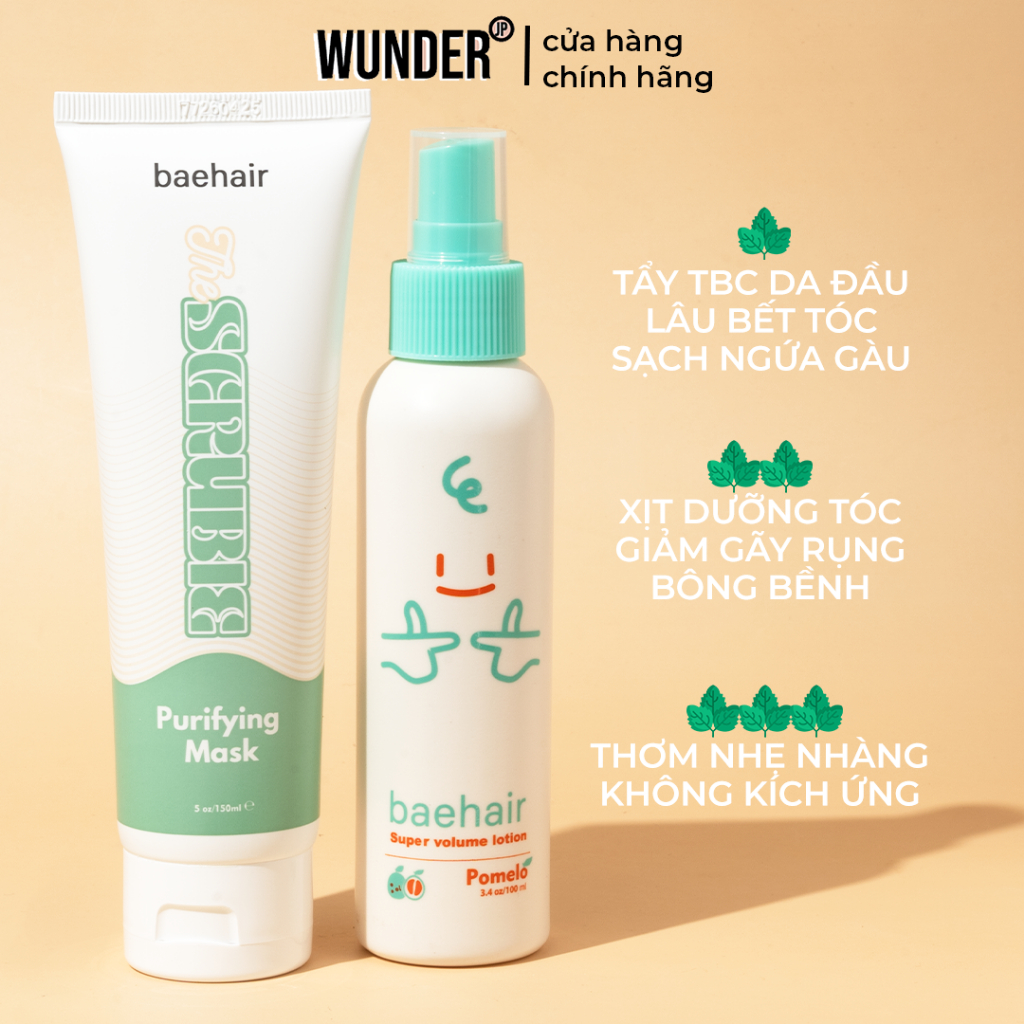 Combo dưỡng phồng dày tóc, giảm dầu lâu bết tóc Baehair Lotion & Scrubie