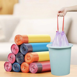 Combo 5 cuộn túi đựng rác có dây rút tự phân hủy kích thước 45x50cm, bao đựng rác có dây rút
