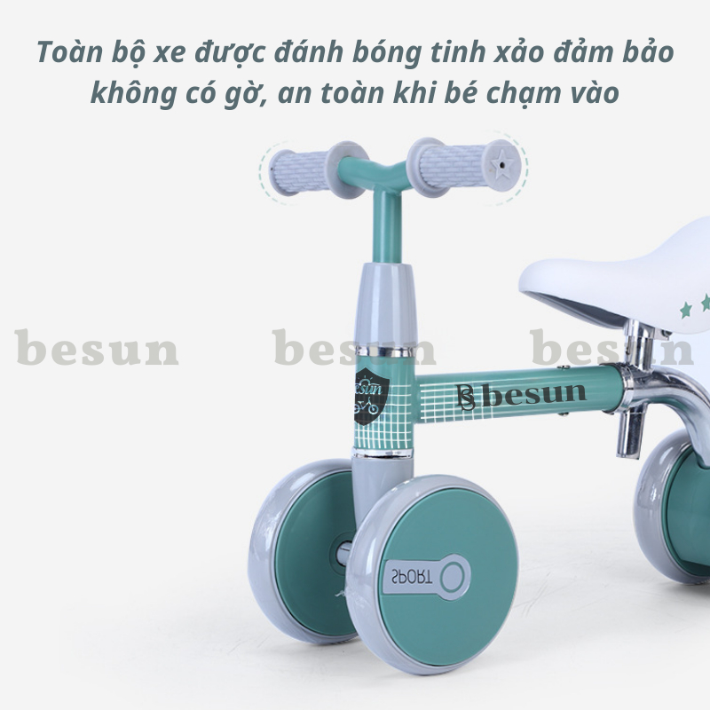 Xe tập đi cho bé BESUN xe chòi chân cho trẻ 2 3 4 tuổi khung INOX chắc chắn, bản nâng cấp chỉnh được yên và tay lái