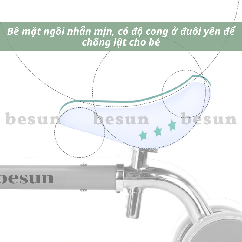 Xe tập đi cho bé BESUN xe chòi chân cho trẻ 2 3 4 tuổi khung INOX chắc chắn, bản nâng cấp chỉnh được yên và tay lái
