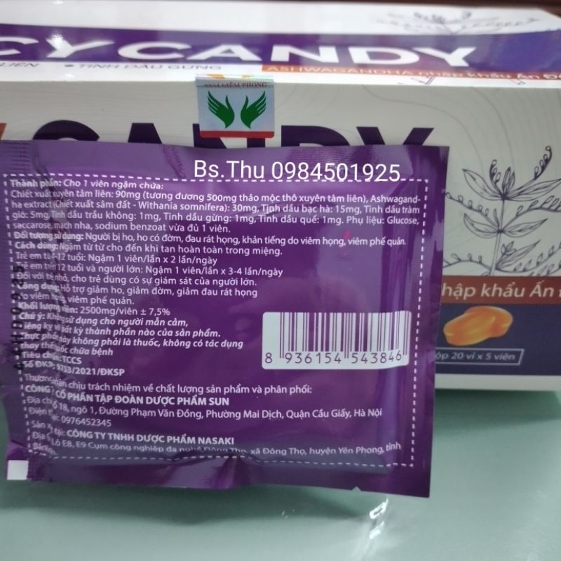 Nguyên hộp 20 vỉ × 5 Viên Ngậm ICY CANDY hỗ trợ giảm ho, đờm, rát họng từ xuyên tâm liên, tinh dầu gừng, Ashwagandha