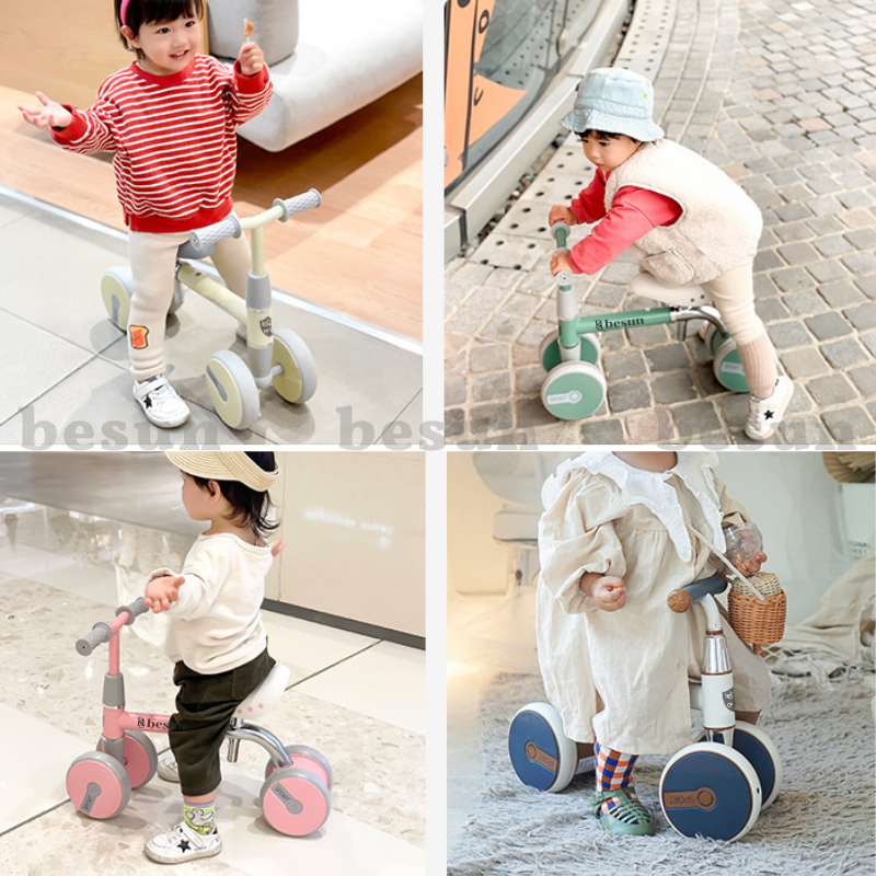 Xe tập đi cho bé BESUN xe chòi chân cho trẻ 2 3 4 tuổi khung INOX chắc chắn, bản nâng cấp chỉnh được yên và tay lái