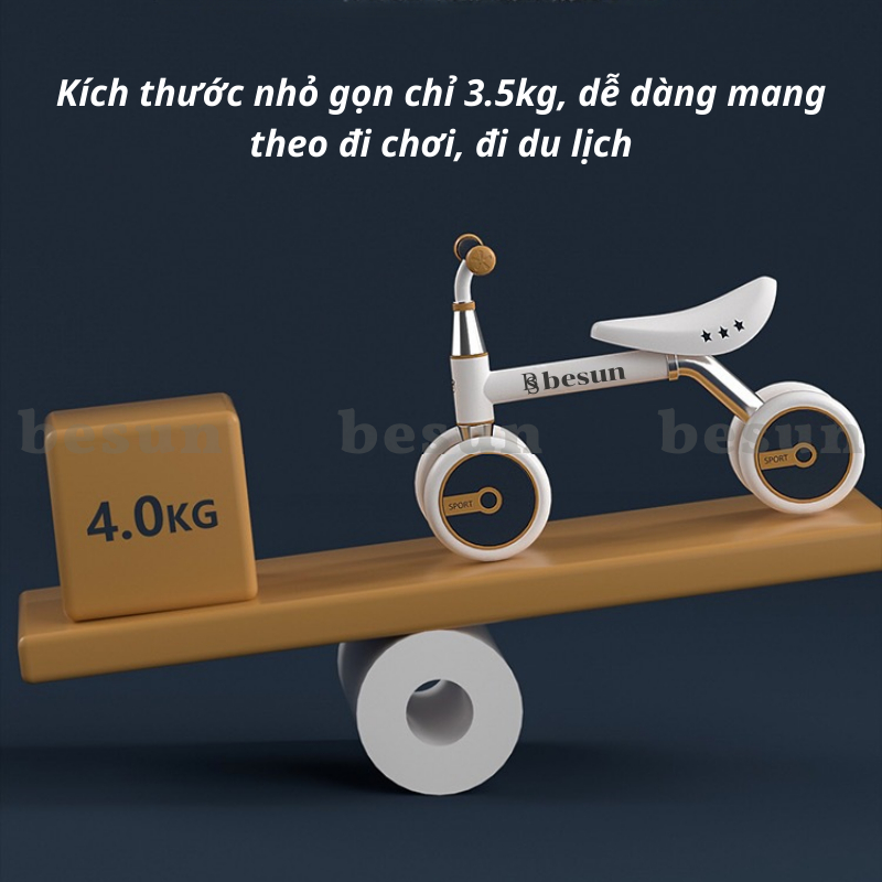 Xe tập đi cho bé BESUN xe chòi chân cho trẻ 2 3 4 tuổi khung INOX chắc chắn, bản nâng cấp chỉnh được yên và tay lái
