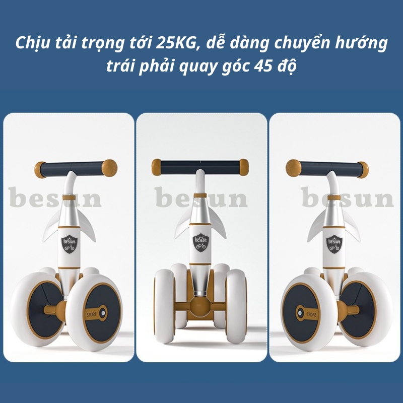 Xe tập đi cho bé BESUN xe chòi chân cho trẻ 2 3 4 tuổi khung INOX chắc chắn, bản nâng cấp chỉnh được yên và tay lái