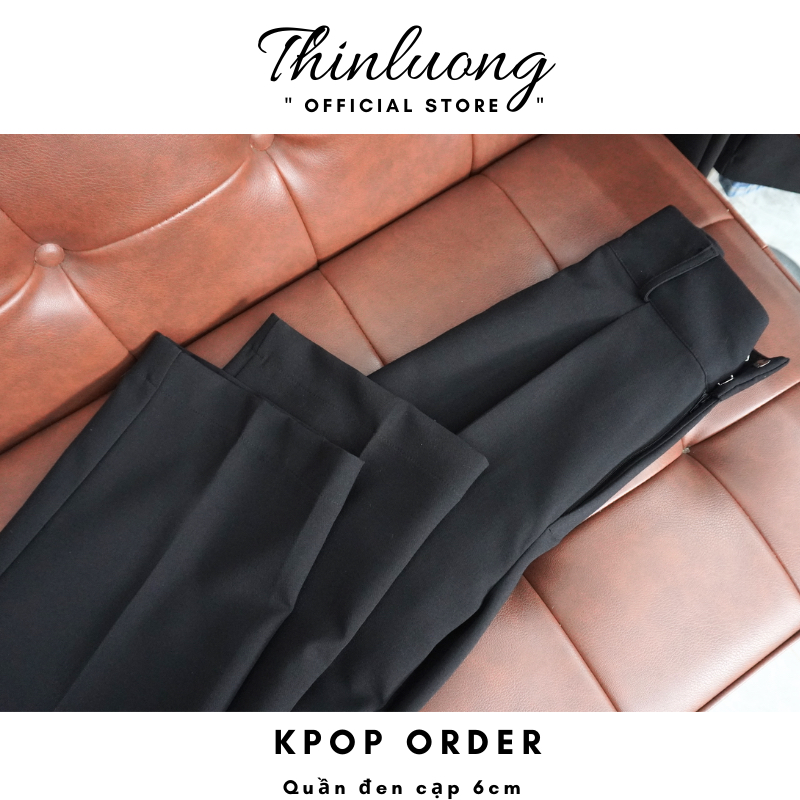 Quần tây đen suông ống rộng quần tây ống suông cạp 6cm tôn eo Jisoo