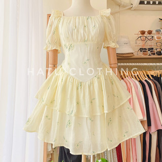 Deny Dress - Đầm ngắn dáng xoè họa tiết hoa nhí nhẹ nhàng tông kem siêu xinh kiểu cổ vuông dáng xoè tầng siêu tôn eo