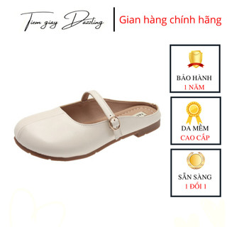 Dép bít mũi đế bằng da mềm phong các Hàn Quốc thời trang 2023- tiemgiaydazzling DA845