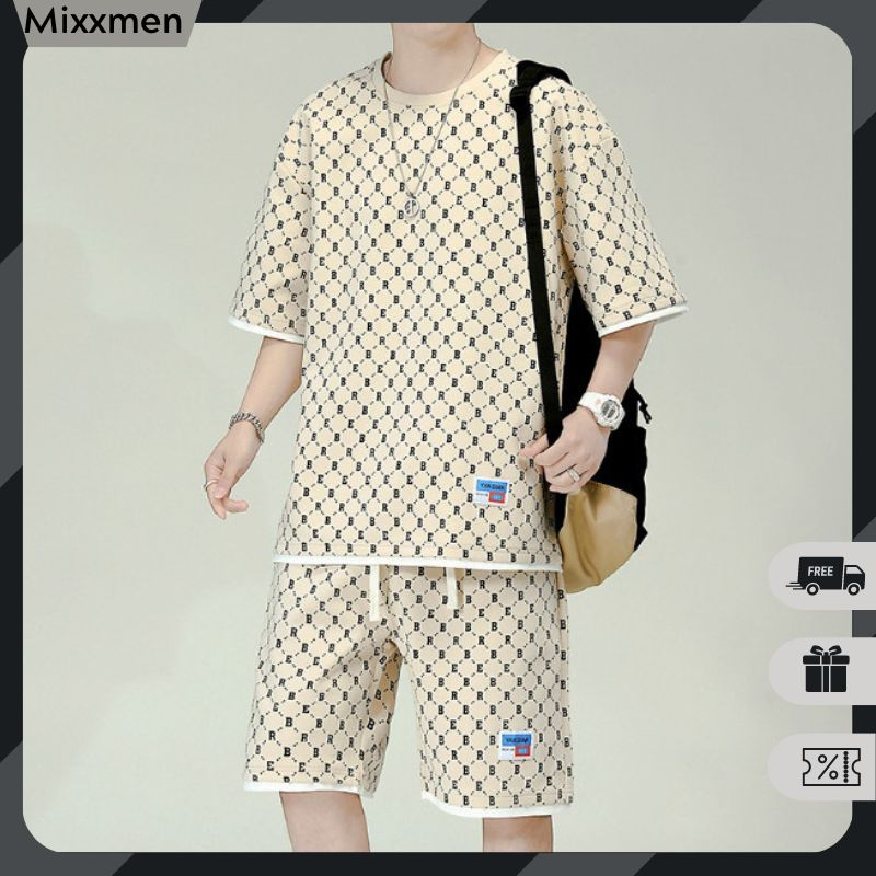 Bộ Đồ Nam Mùa Hè Áo Thun Tay Lỡ Phối Quần Short Thể Thao Họa Tiết Caro Thời Trang Mixxmen TOP 277V2 + SHORT 058V2