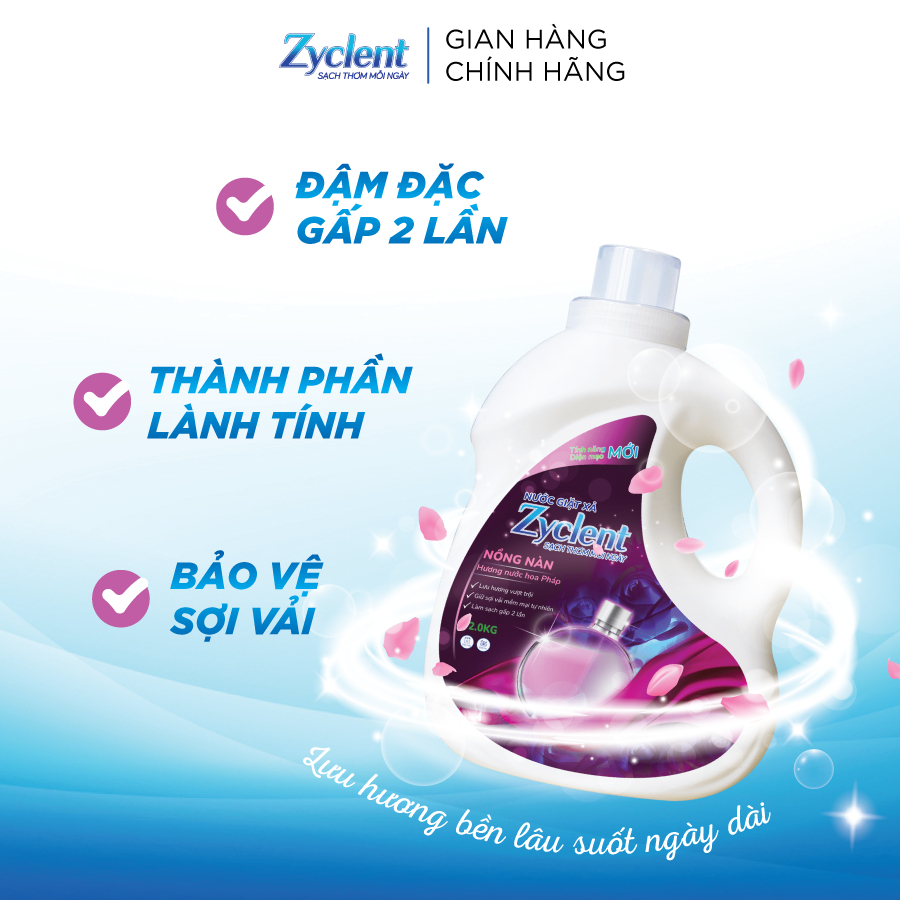 Nước Giặt Xả Zyclent Nồng Nàn - Hương Nước Hoa Pháp - 2kg