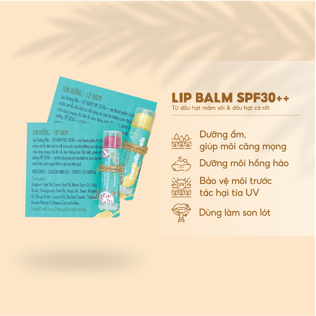 Son Dưỡng Môi Chống Nắng LIP BALM SPF30++ Bảo Vệ Môi & Cấp Ẩm Chuyên Sâu - handmade By Guby Homemade