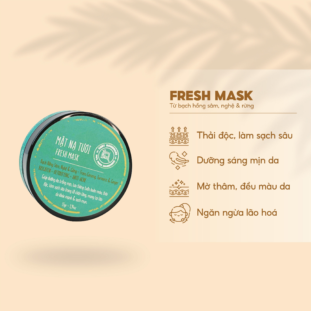 Mặt Nạ Tươi Bạch Hồng Sâm , Nghệ và Gừng FRESH MASK handmade by GUBY HOMEMADE