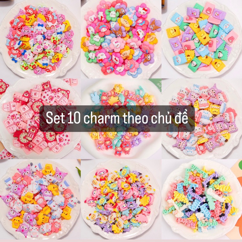 Set 10 charm theo chủ đề Trang trí toploader, kẹp tóc